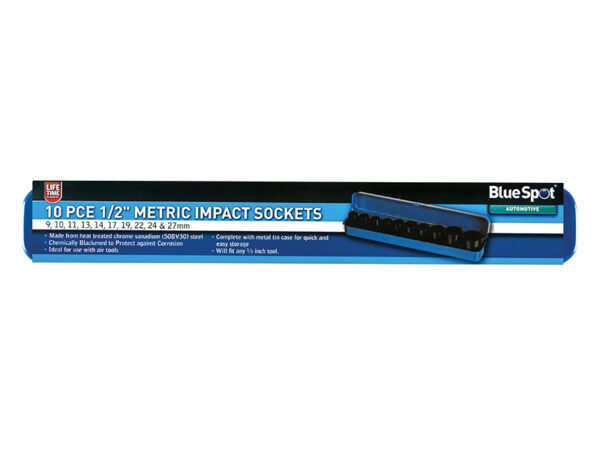 BlueSpot Tools 1/2in Metric Impact Socket Set 9-27mm, 10 Piece1537